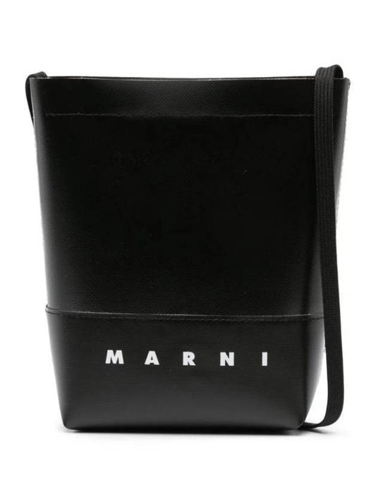 Logo Print Shoelace Strap Cross Bag Black - MARNI - BALAAN 1