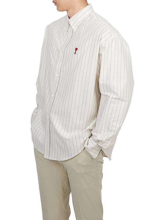 De Coeur Small Heart Logo Striped Long Sleeve Shirt Cream - AMI - BALAAN 5