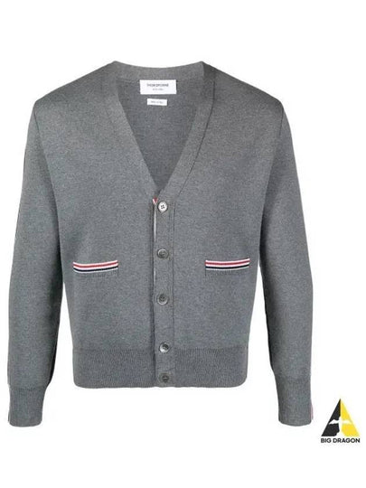 Men's Navy Side Intarsia Milano Stitch Wool Cardigan Grey - THOM BROWNE - BALAAN 2