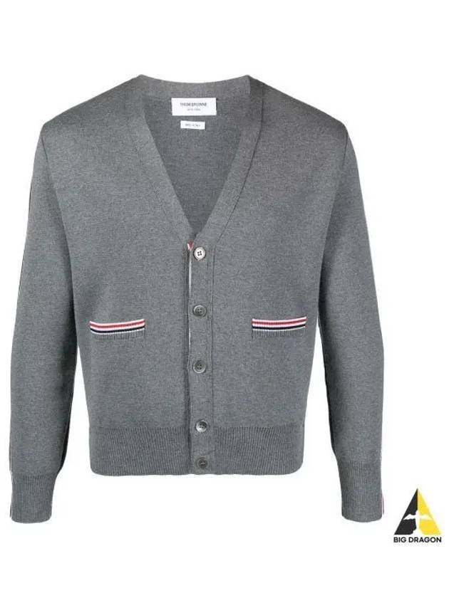 Men's Navy Side Intarsia Milano Stitch Wool Cardigan Grey - THOM BROWNE - BALAAN 2