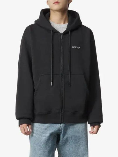 Arrow Print Cotton Zip-Up Hoodie Black - OFF WHITE - BALAAN 2