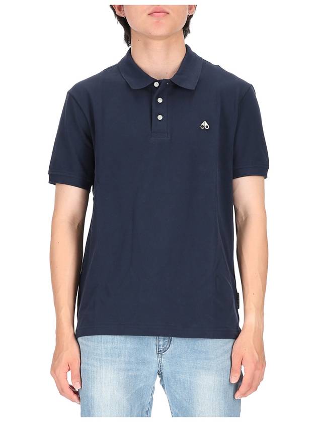 Embroidered Logo Short Sleeve Polo Shirt Navy - MOOSE KNUCKLES - BALAAN.