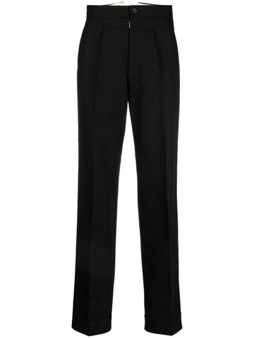 Women's Herringbone Wool Pleated Straight Pants Black - MAISON MARGIELA - BALAAN 1