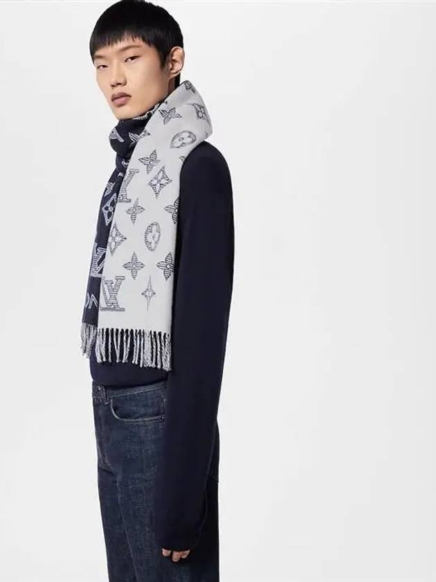 Monogram Shadow Wool Cashmere Scarf Navy - LOUIS VUITTON - BALAAN 6