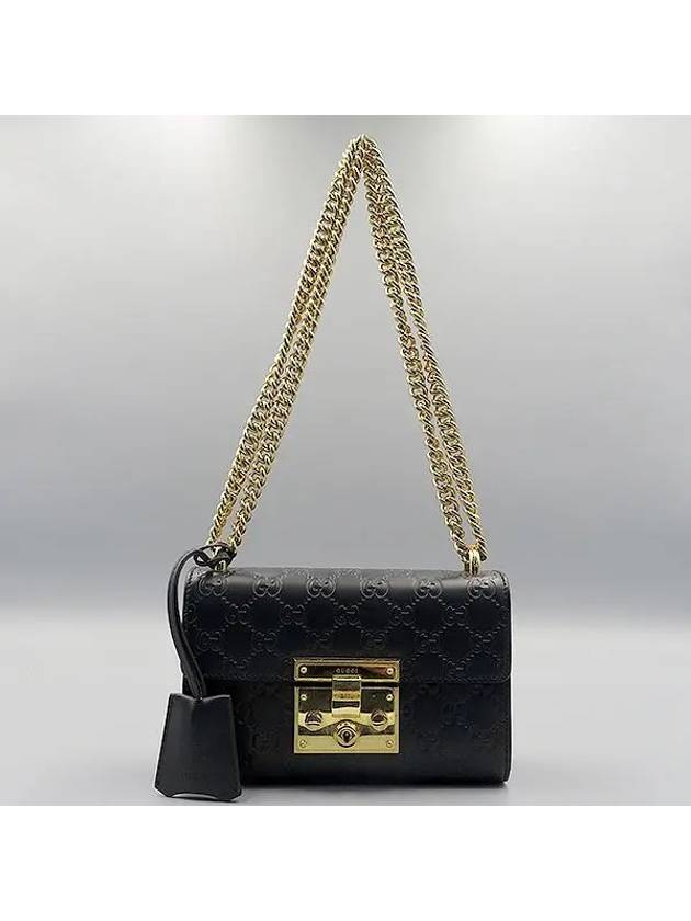 409487 Black color GG logo Cima leather Padlock small gold chain shoulder bag - GUCCI - BALAAN 1