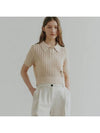 Cotton Pique Polo Crop Knit Top Ivory - NOIRER FOR WOMEN - BALAAN 2