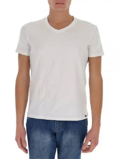 Cotton V-neck Short Sleeve T-Shirt White - TOM FORD - BALAAN 2