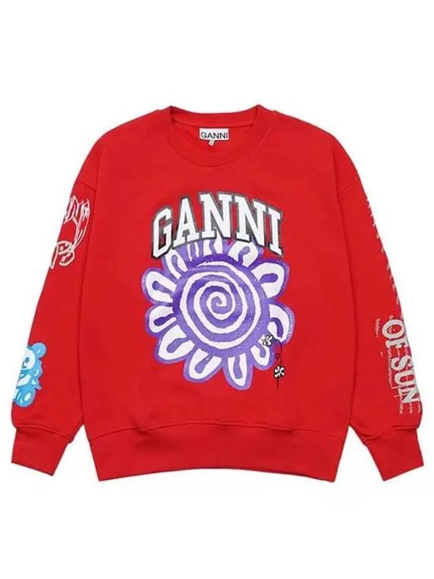 Print Organic Cotton Sweatshirt Red - GANNI - BALAAN 2