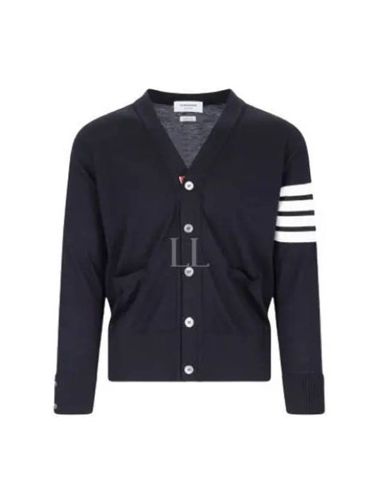 Men's Sustainable Classic Diagonal Wool Cardigan Navy - THOM BROWNE - BALAAN 2