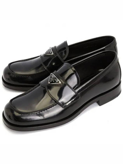 Men's Triangle Logo Leather Loafers Black - PRADA - BALAAN 2