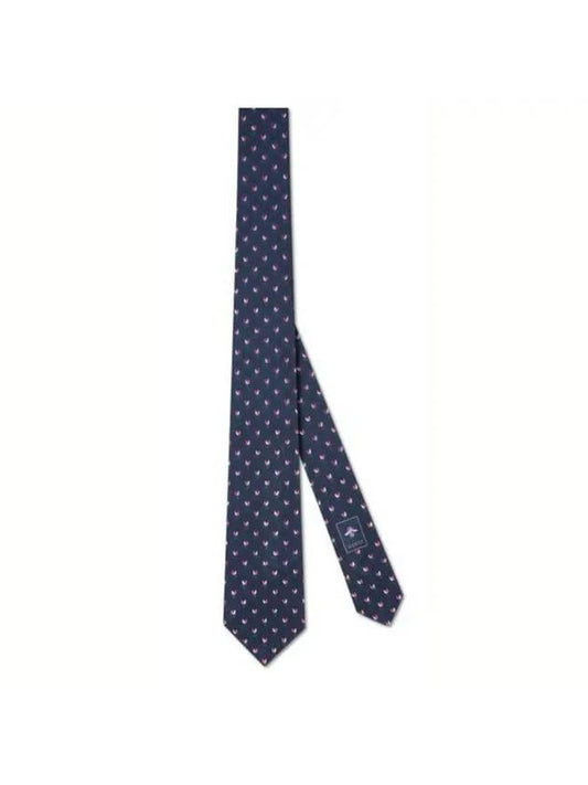 GG flower silk tie navy - GUCCI - BALAAN.