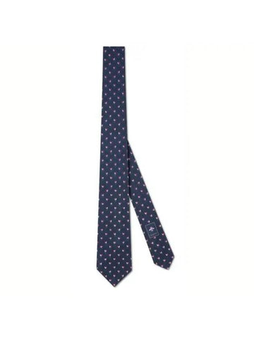 GG Flower Silk Tie Navy - GUCCI - BALAAN 1