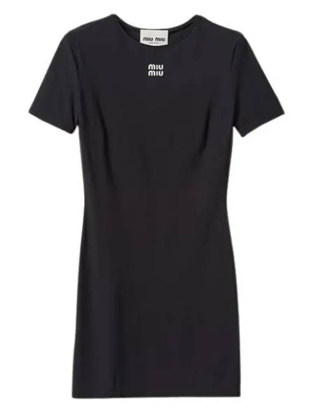 Logo Stretch Jersey Short Dress Black - MIU MIU - BALAAN 2