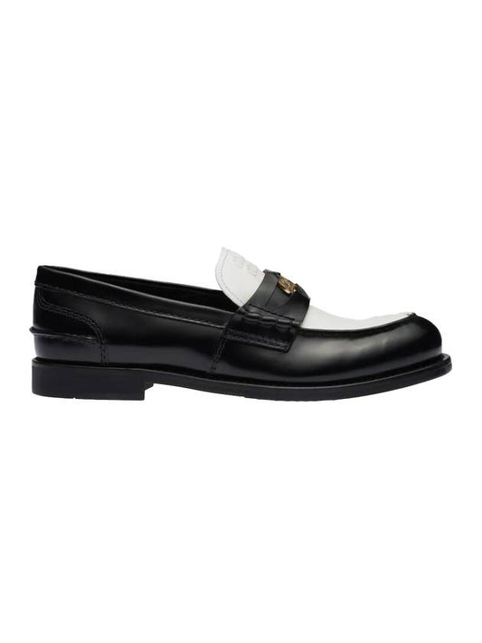 Women's Leather Loafers Black White - MIU MIU - BALAAN 1