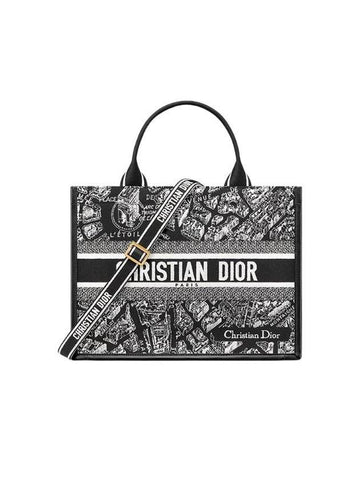 Plan de Paris Medium Embroidered Calfskin Tote Bag Black White - DIOR - BALAAN 1