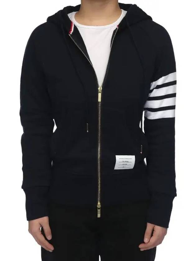 Engineered 4 Bar Diagonal Hoodie Zip-Up Navy - THOM BROWNE - BALAAN.