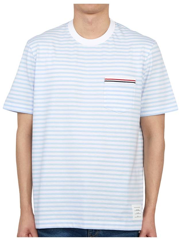 Striped Jersey Pocket Short Sleeve T-Shirt Light Blue White - THOM BROWNE - BALAAN 4