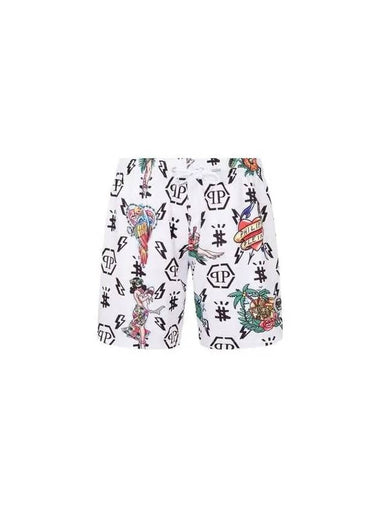 Men s Printed Hawaiian Swim Trunks White - PHILIPP PLEIN - BALAAN 1