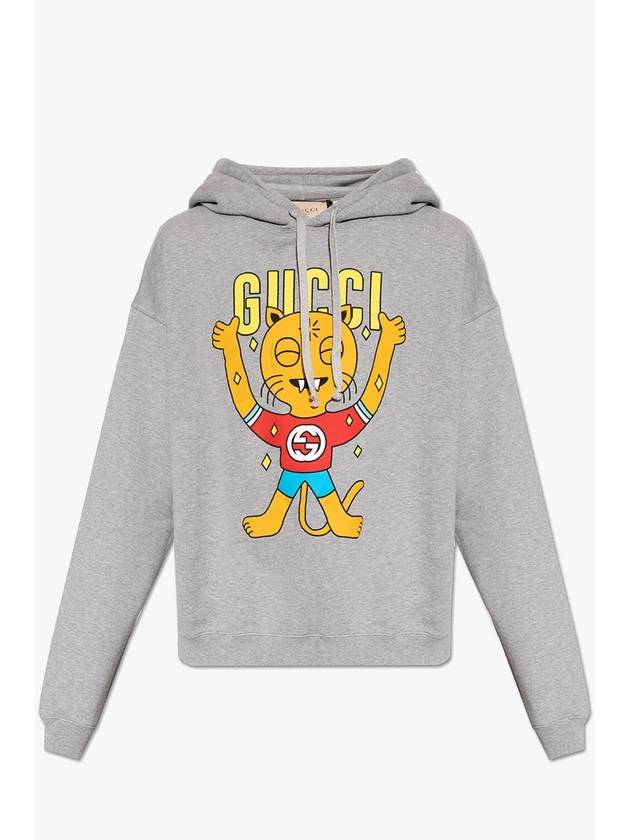 Cat Print Cotton Hoodie Grey - GUCCI - BALAAN 2