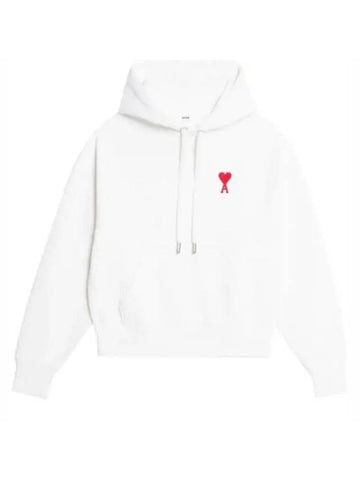 Heart Embroided Logo Cotton Hoodie White - AMI - BALAAN 1