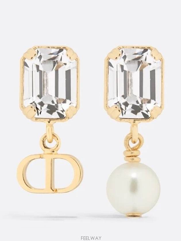 Petit CD Earrings Gold Finish Metal White Resin Pearl - DIOR - BALAAN 1