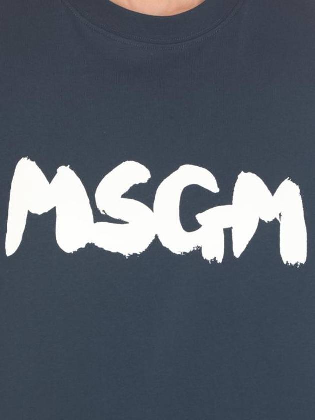 Brushed Logo Cotton Short Sleeve T-Shirt Navy - MSGM - BALAAN 6