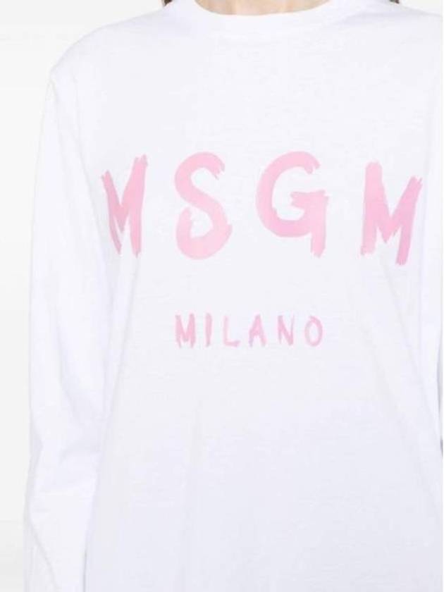 Brushed Logo Cotton Long Sleeve T-Shirt White - MSGM - BALAAN 4