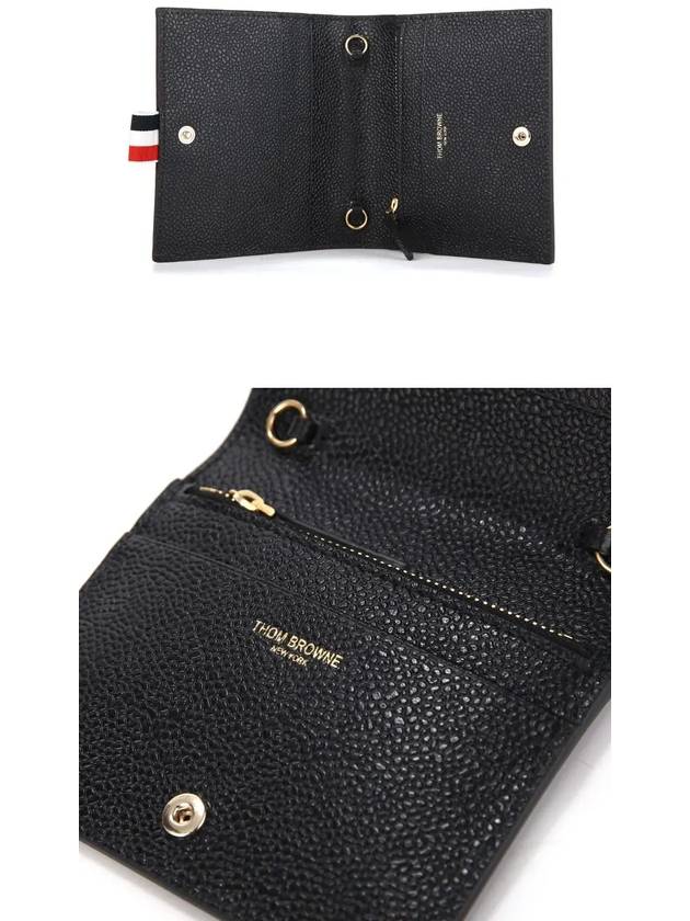 Pebble Grain Leather Bow Detail Chain Strap Card Wallet Black - THOM BROWNE - BALAAN 4