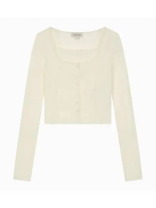 2 In 1 Rib Crop Slim Cardigan Ivory - CALVIN KLEIN - BALAAN 2