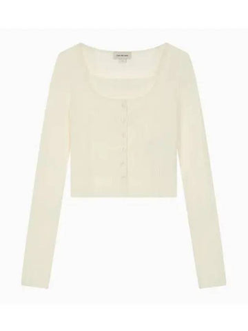 2 In 1 Rib Crop Slim Cardigan Ivory - CALVIN KLEIN - BALAAN 1