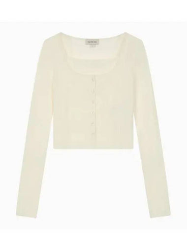 2 In 1 Rib Crop Slim Cardigan Ivory - CALVIN KLEIN - BALAAN 1