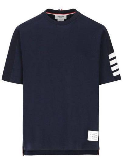 4-Bar Striped Cotton Short Sleeve T-Shirt Navy - THOM BROWNE - BALAAN 2