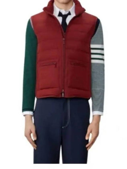 Poly Twill Down Fill 4-Bar Funnel Neck Knit Panel Vest Red - THOM BROWNE - BALAAN 2