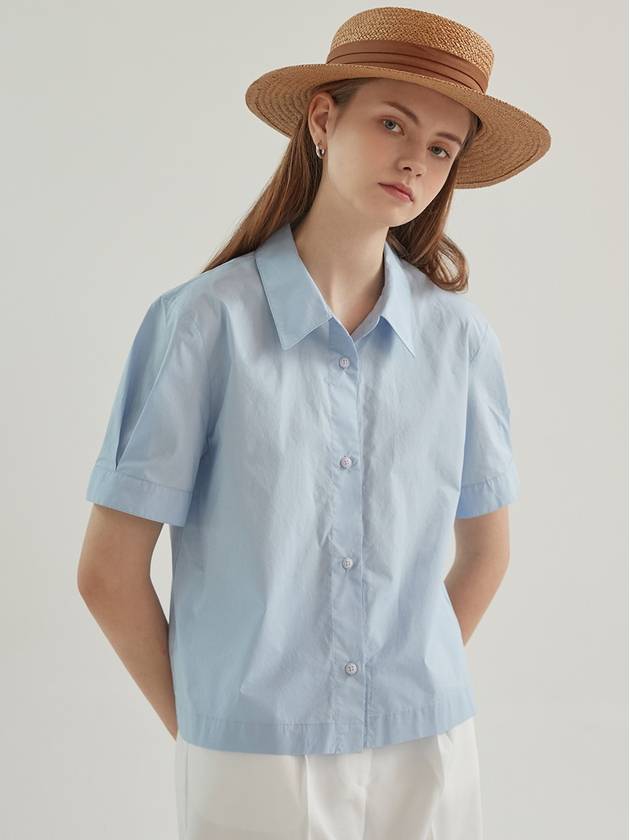 Joy short sleeve plain cotton shirt blouse_sky blue - ARIFF - BALAAN 1