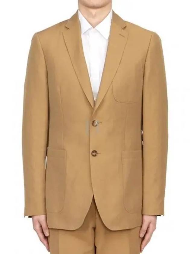 Slim Fit Unstructured Wool Linen Blend Single Breasted Jacket Camel - BURBERRY - BALAAN 2