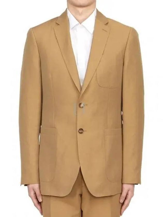 Slim Fit Unstructured Wool Linen Blend Single Breasted Jacket Camel - BURBERRY - BALAAN 2