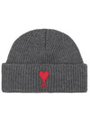 Heart Logo Embroidered Wool Beanie Gray - AMI - BALAAN.