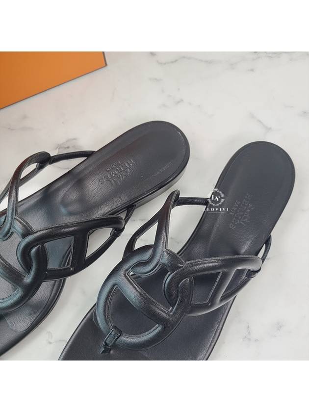 Women's Beach Sandals Flip Flops Leather Black 375 H202182Z - HERMES - BALAAN 6