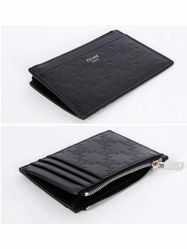 Zipper Calfskin Triomphe Embossed Card Wallet Black - CELINE - BALAAN 4