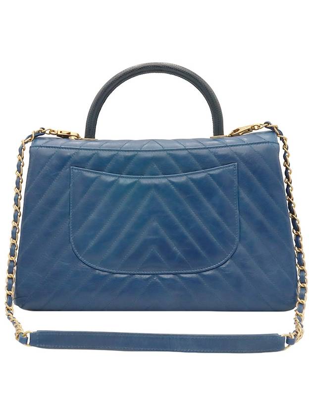 Blue Calfskin Chevron Gold Plated Flap Coco Handle Large 2WAY 25th A92992 - CHANEL - BALAAN 3