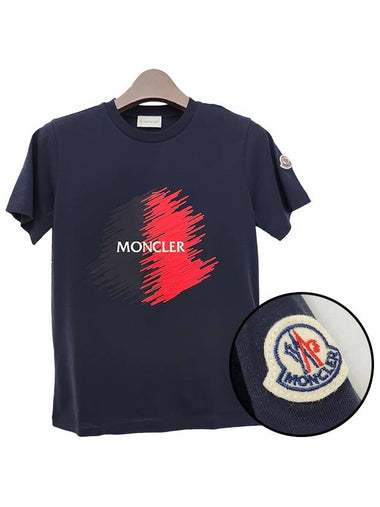 Kids Logo Motif Print Short Sleeve T Shirt 12Y 14Y Navy 8C00022 89AFV 778 - MONCLER - BALAAN 1