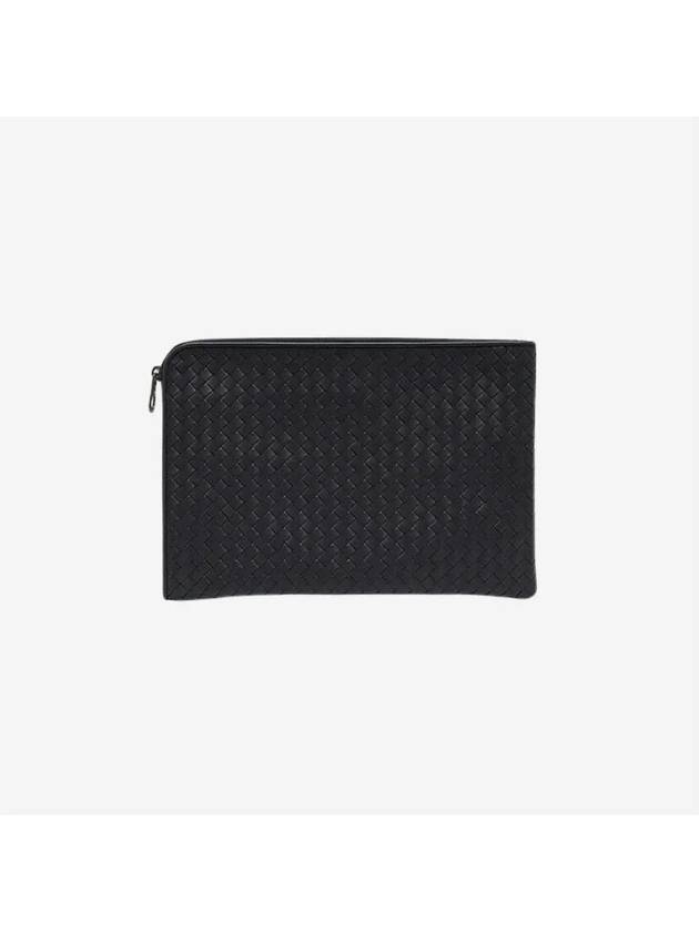 Intrecciato Weaving Zipper Medium Clutch Bag Midnight Blue - BOTTEGA VENETA - BALAAN 3