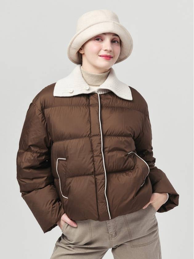 Women s Knit Collar Color Scheme Down Padded Brown Jacket DO6242JP11 1 - DOYOUKNOWMC GOLF WEAR - BALAAN 1