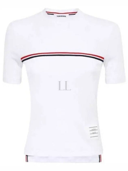 Women's High Twist Rip Stripe Short Sleeve T Shirt White - THOM BROWNE - BALAAN 2