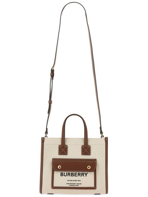 Mini Two-Tone Canvas and Leather Freya Tote Bag Natural Tan - BURBERRY - BALAAN 3