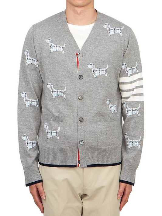 Hector Motif 4 Bar Cardigan Grey - THOM BROWNE - BALAAN 2