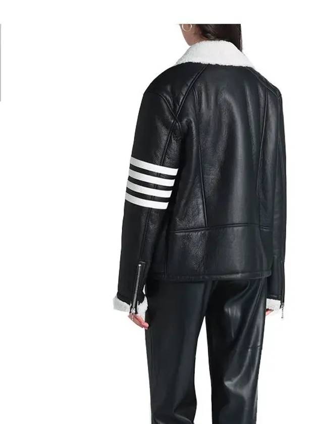 Reverse Shearling Perfec 4 Bar Leather Biker Jacket Black - THOM BROWNE - BALAAN 6