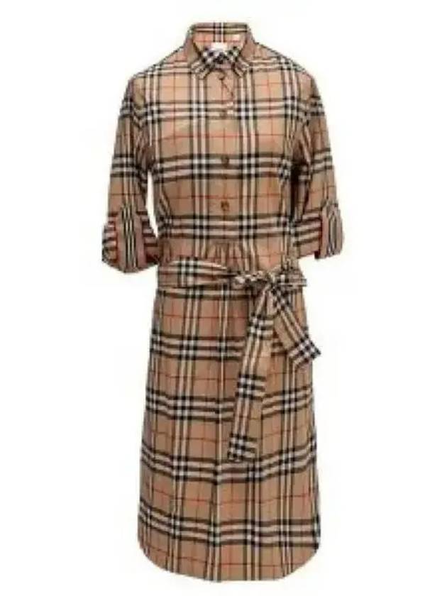 Vintage Check Stretch Cotton Tie-Waist Shirt Dress Beige - BURBERRY - BALAAN 2