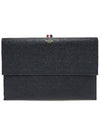 Flap Folio Pebble Leather Clutch Bag Black - THOM BROWNE - BALAAN.