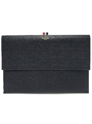 Flap Folio Pebble Leather Clutch Bag Black - THOM BROWNE - BALAAN 1